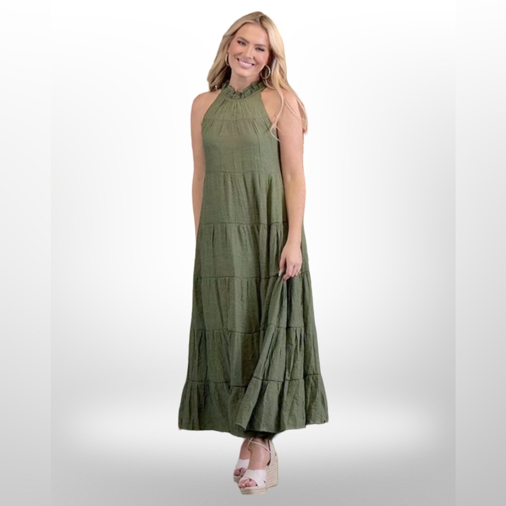 OLIVE BOW BACK MAXI DRESS Size Small